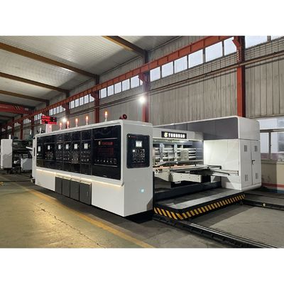 4 colori Stampatura Scalatura-taglio a stampo cartellone Colla Strapping Box Making Line Machine
