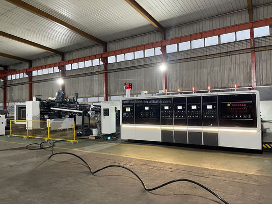 4 colori Stampatura Scalatura-taglio a stampo cartellone Colla Strapping Box Making Line Machine